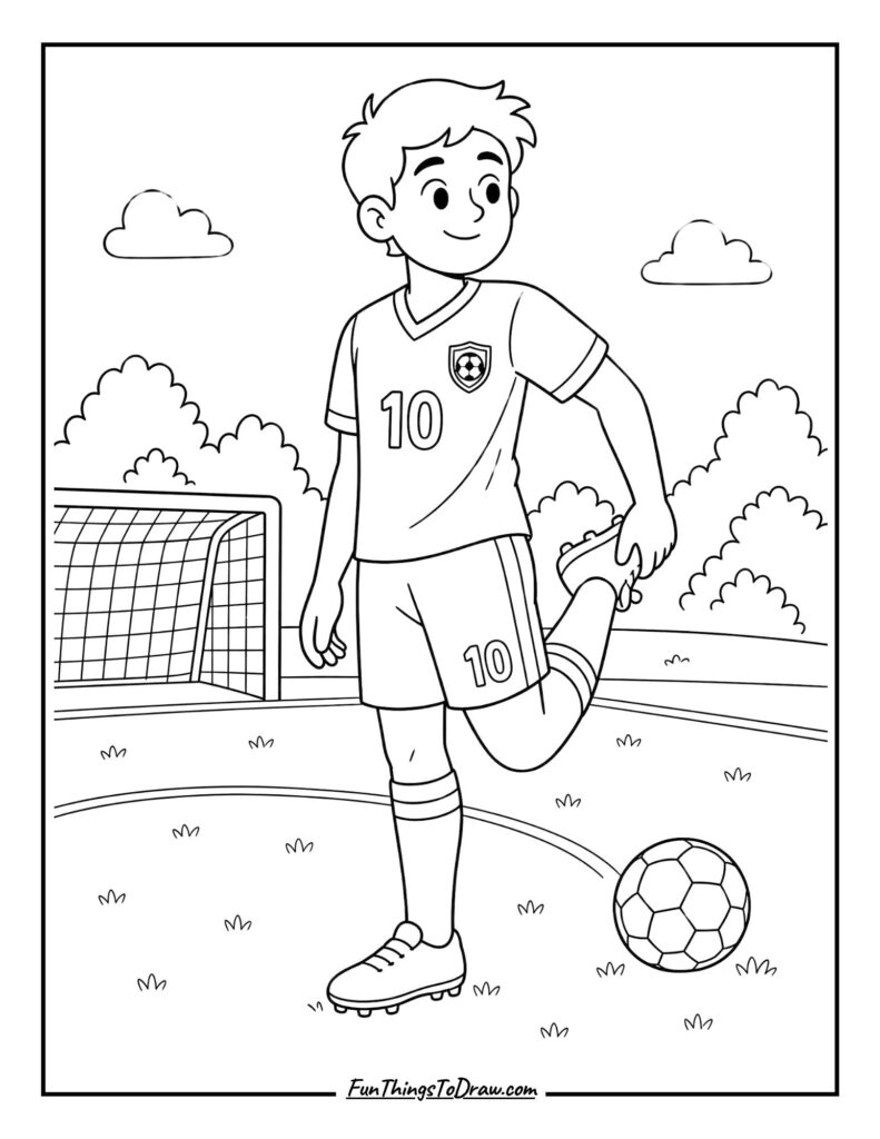 Player Stretching (soccer coloring sheet)