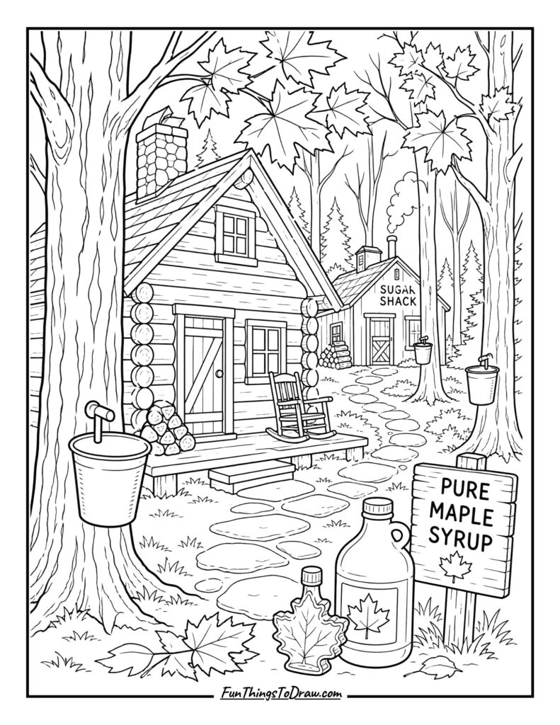 Maple Syrup Cabin coloring page