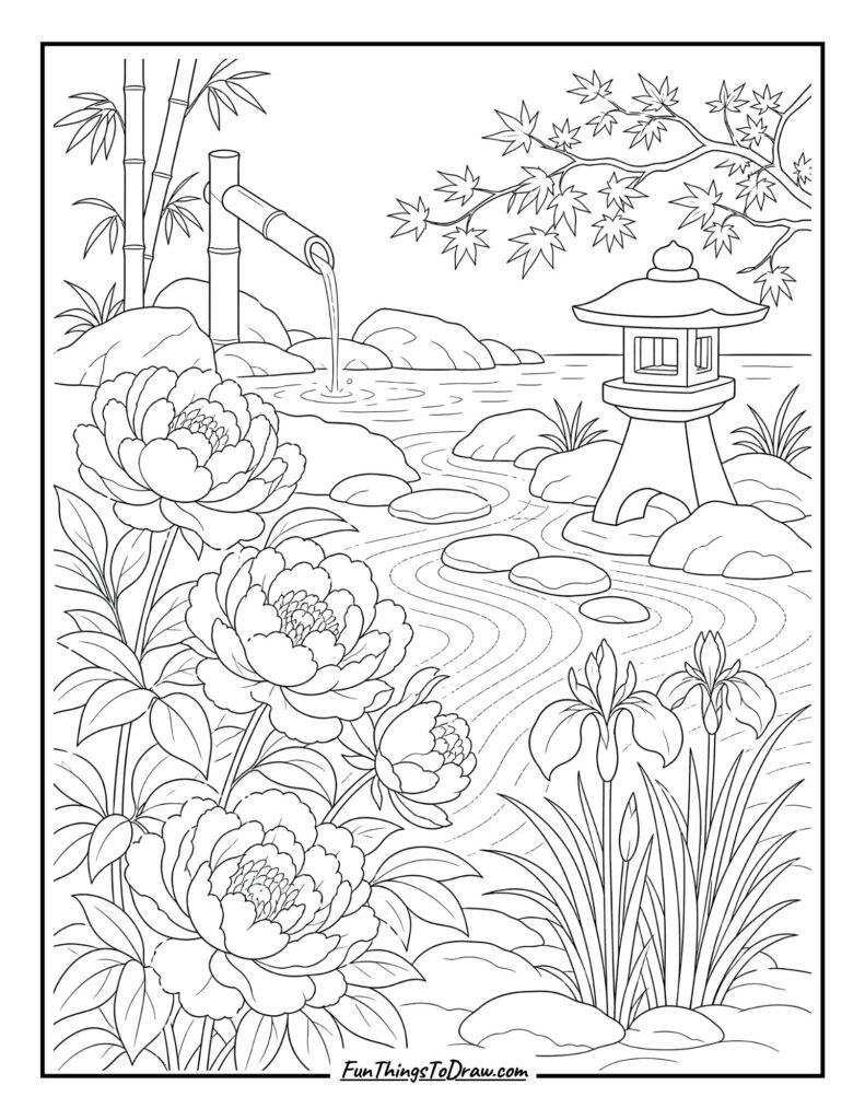 Japanese Zen Garden Flowers coloring page
