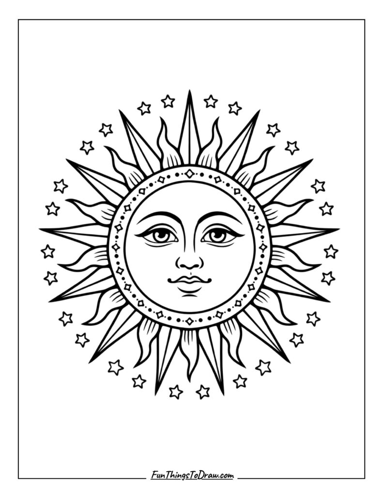 Mandala sun with starry accents