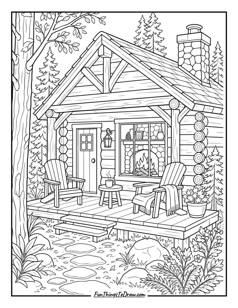 Storyteller's Hearth Cabin coloring page
