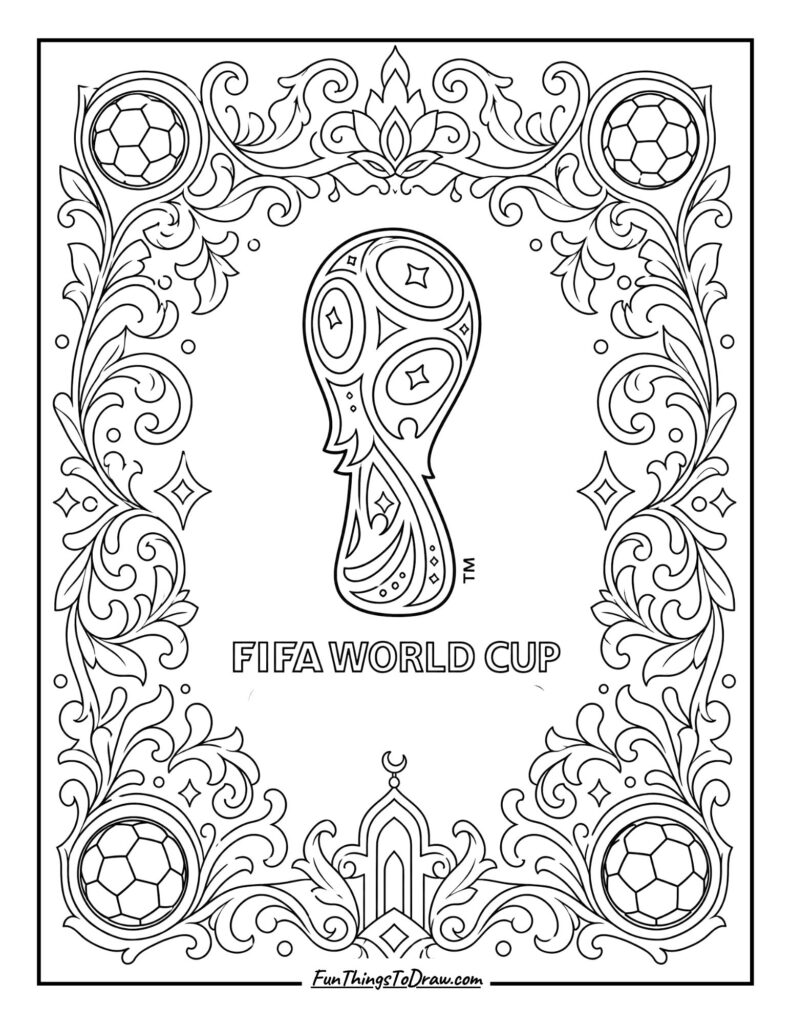 Soccer world cup coloring page with border