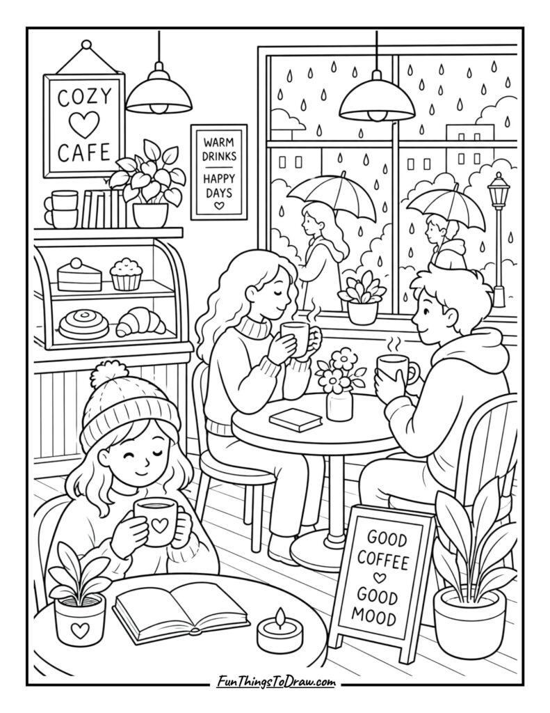 Rainy Day Cafe coloring page