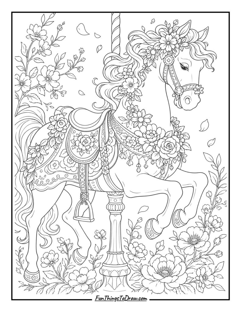 Floral Carousel Horse coloring page
