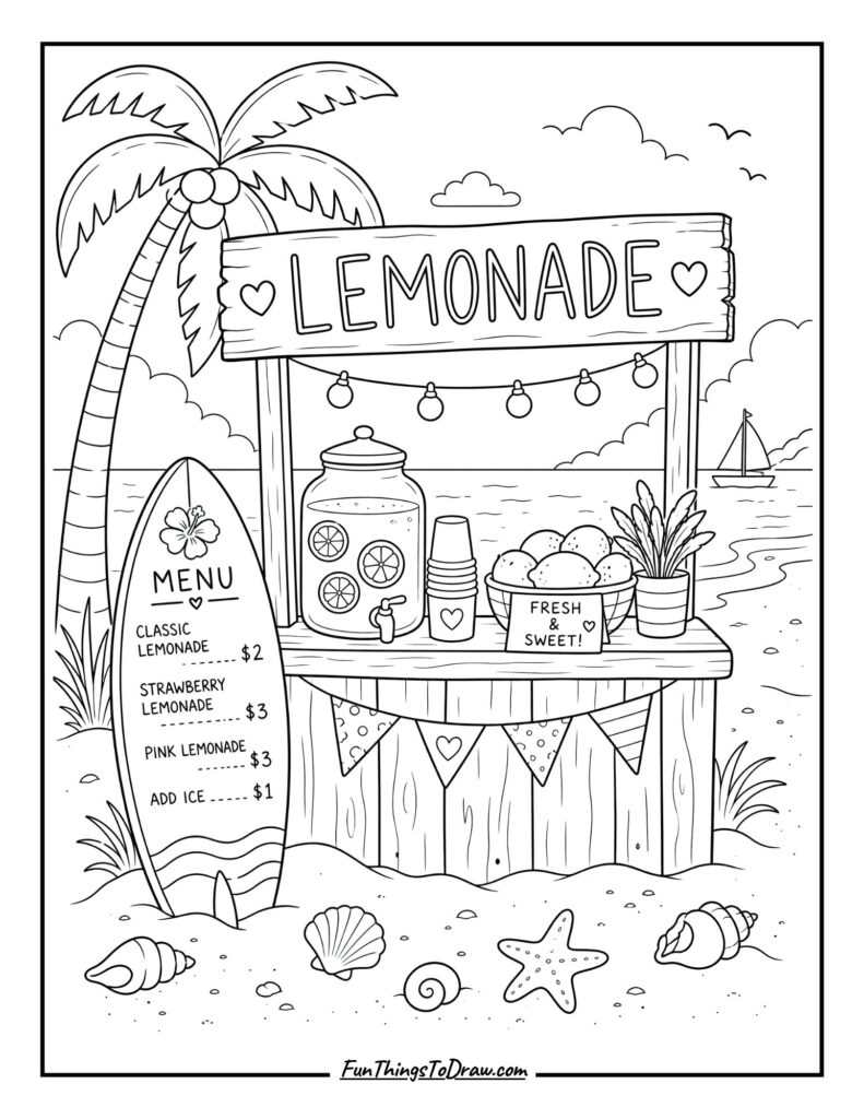 Beachside Lemonade Stand coloring page