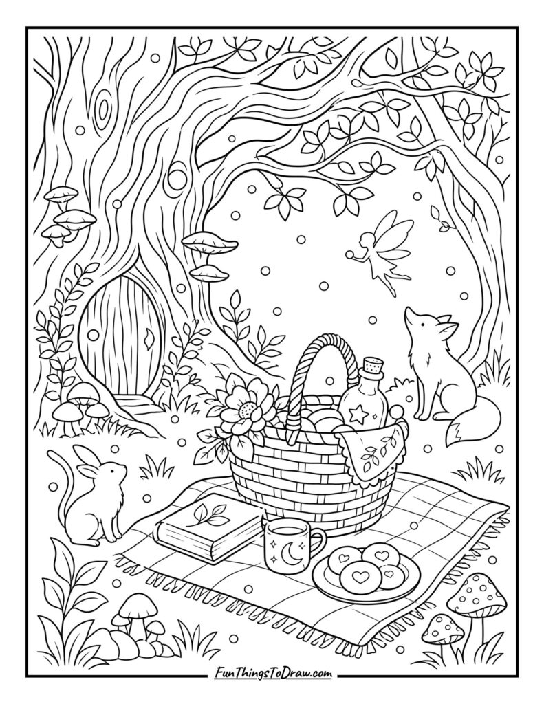 Enchanted Forest Picnic coloring page