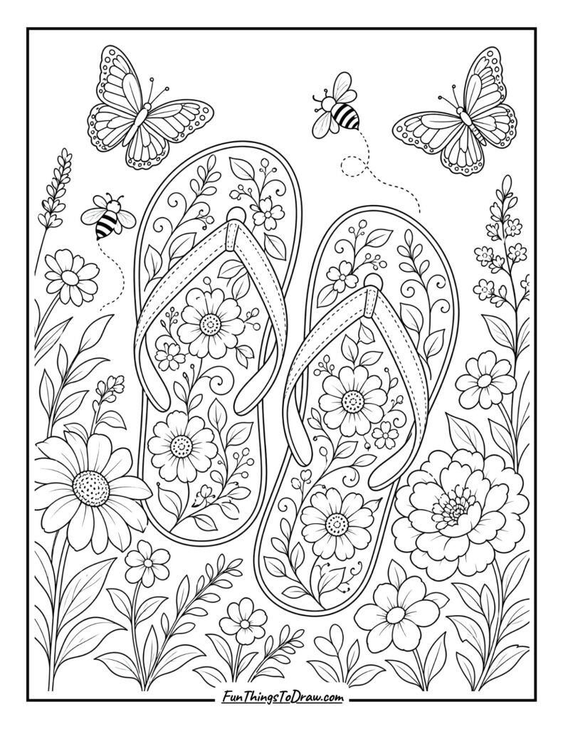 Garden Blooms Flip-Flops coloring page