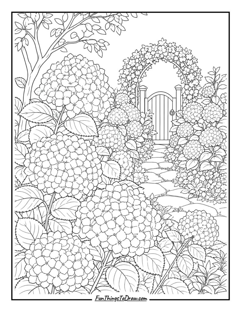 Garden of Hydrangeas coloring pages