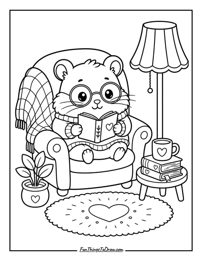 Hamster Reading a Book coloring page