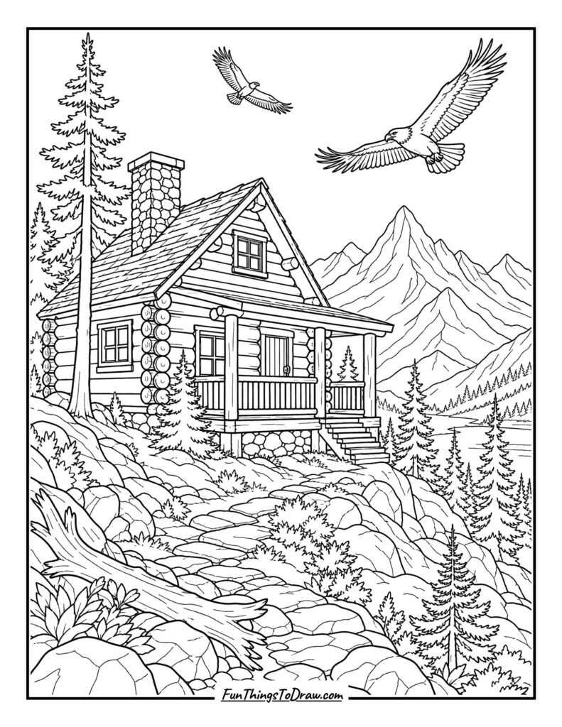 Mountain Vista Cabin Coloring Page