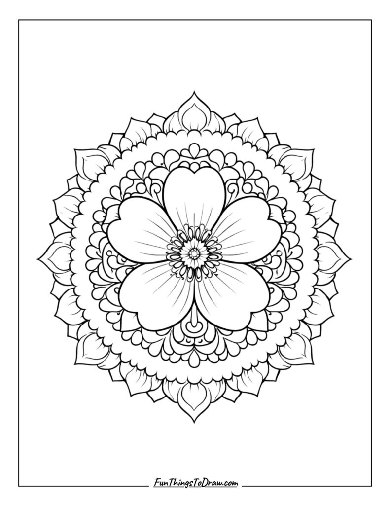 wild rose mandala coloring page