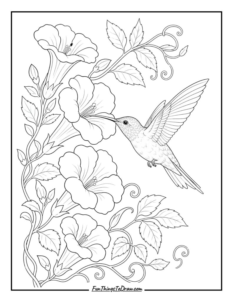 Hummingbird & Trumpet Vines coloring page
