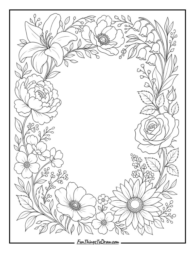 Floral Frame for a Quote coloring page