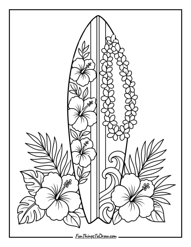 Vintage Aloha Vibes Surfboard Coloring Page