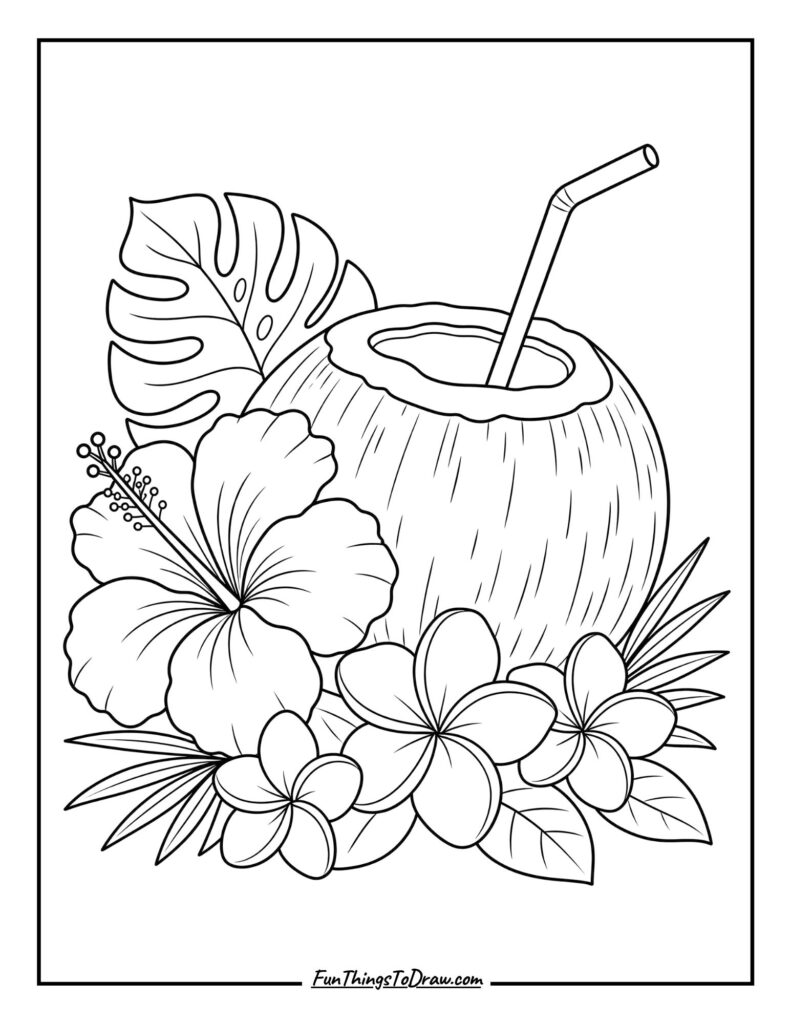 Floral Coconut coloring page