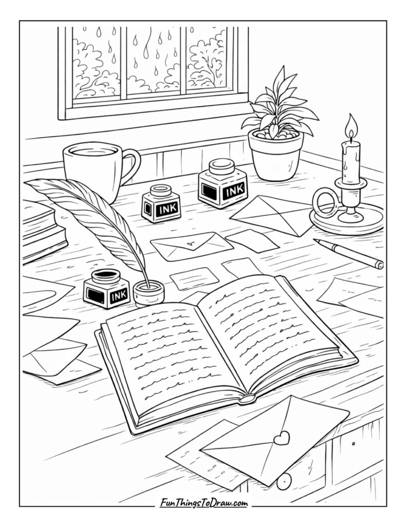 Vintage Writing Desk coloring page