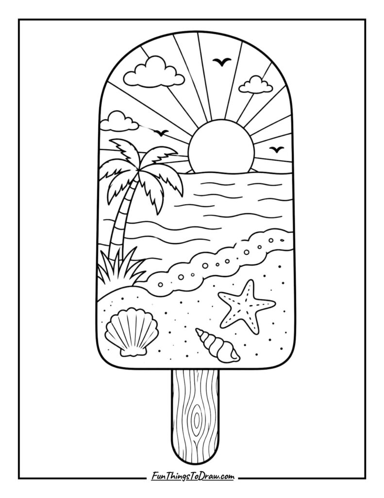 Beach Scene Popsicle coloring page