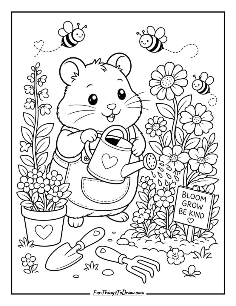 Hamster Gardener with Flowers