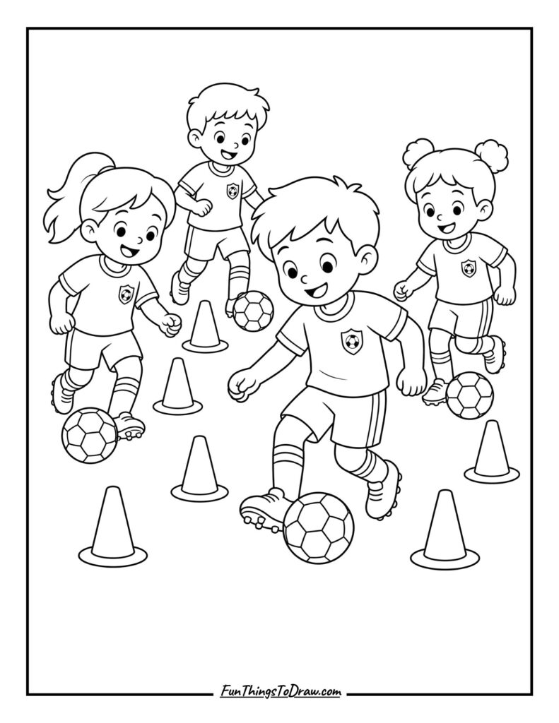 Kids' Soccer Practice coloring page