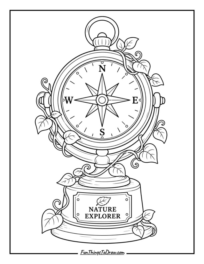 Nature Explorer's Compass Trophy Coloring Page