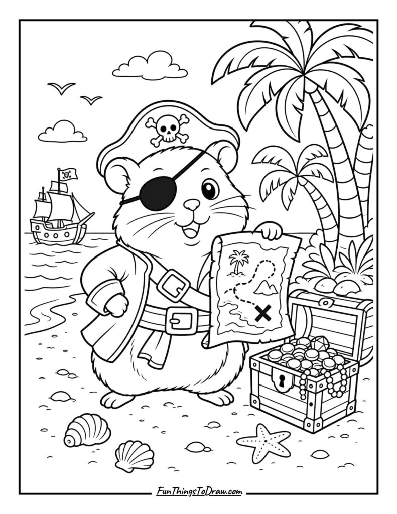 Hamster Pirate on a Treasure Map