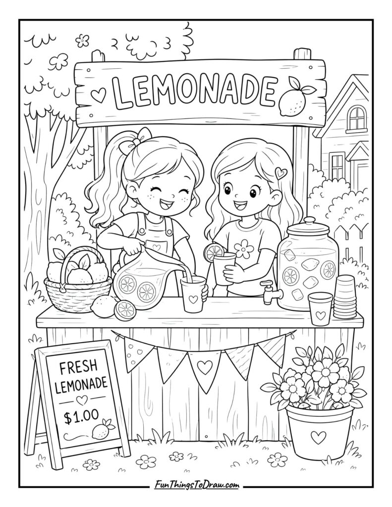 Lemonade Stand with Friends coloring page