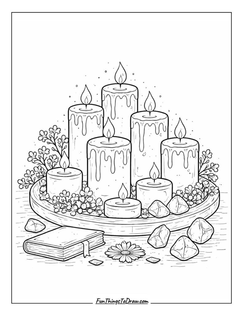 Peaceful Candle Display coloring page