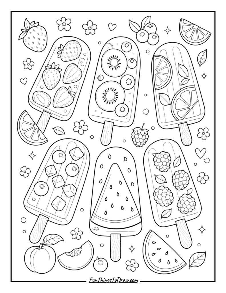 Popsicles Galore Coloring Page