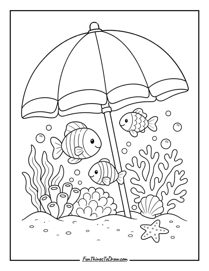 Underwater World Umbrella coloring page