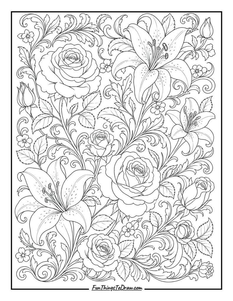 Victorian Floral Pattern coloring page
