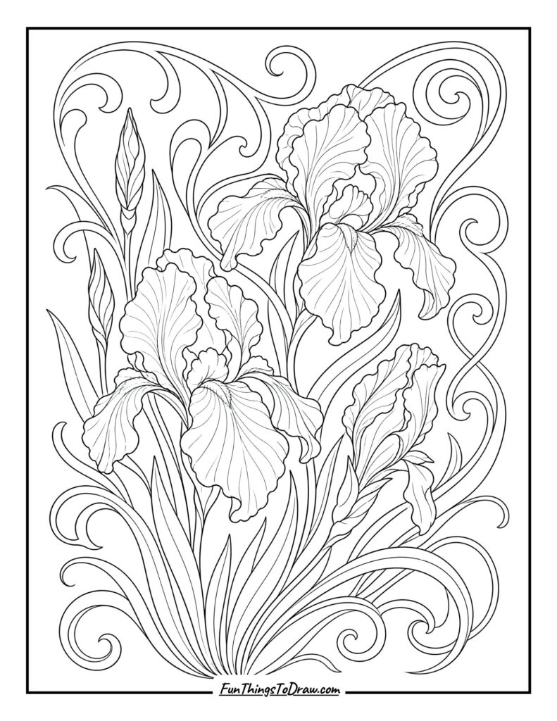 Art Nouveau Irises coloring page