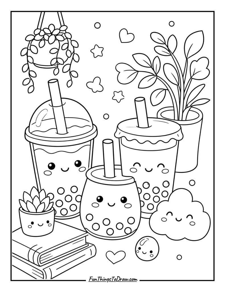 Kawaii Boba Friends coloring page