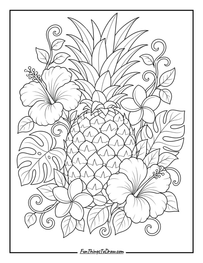 Pineapple Floral Fantasy coloring page