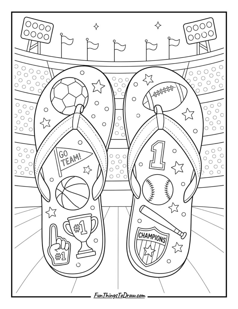 Sports Fan Flip-Flops coloring page