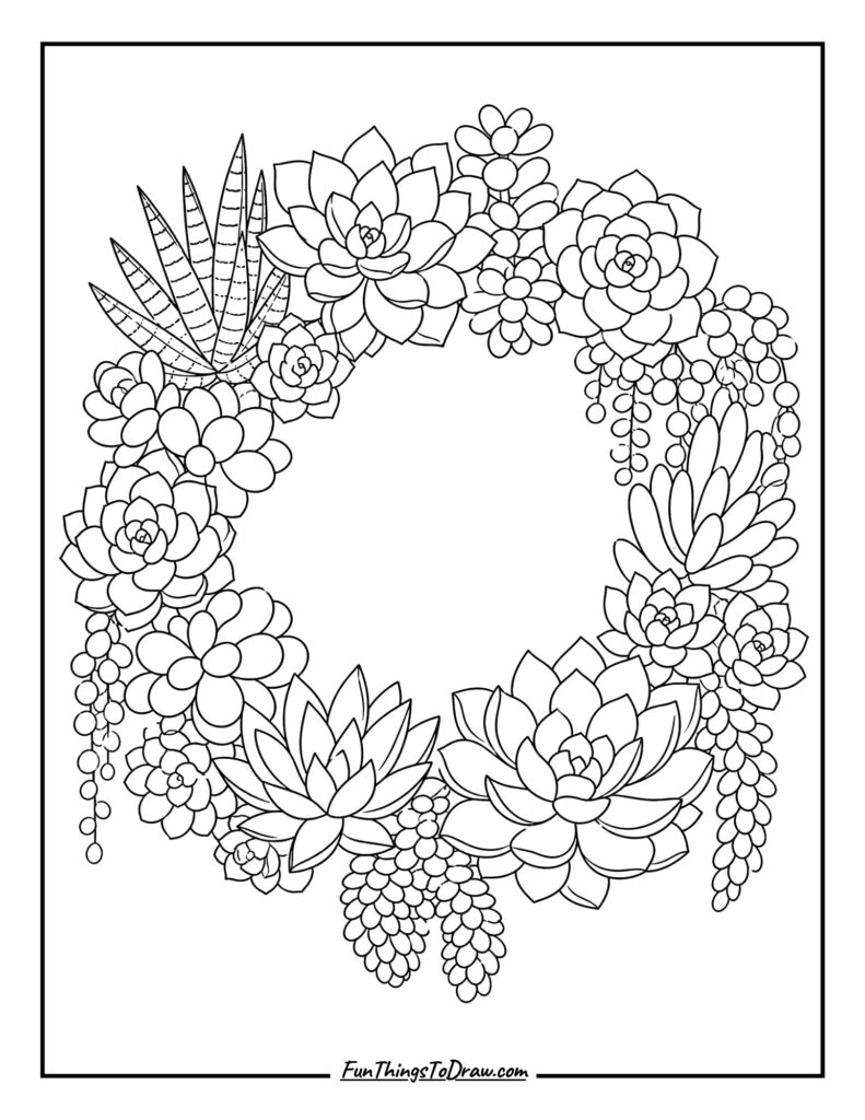 Succulent Wreath Delight coloring page