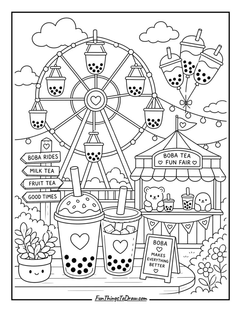 Boba Tea Carnival coloring sheet