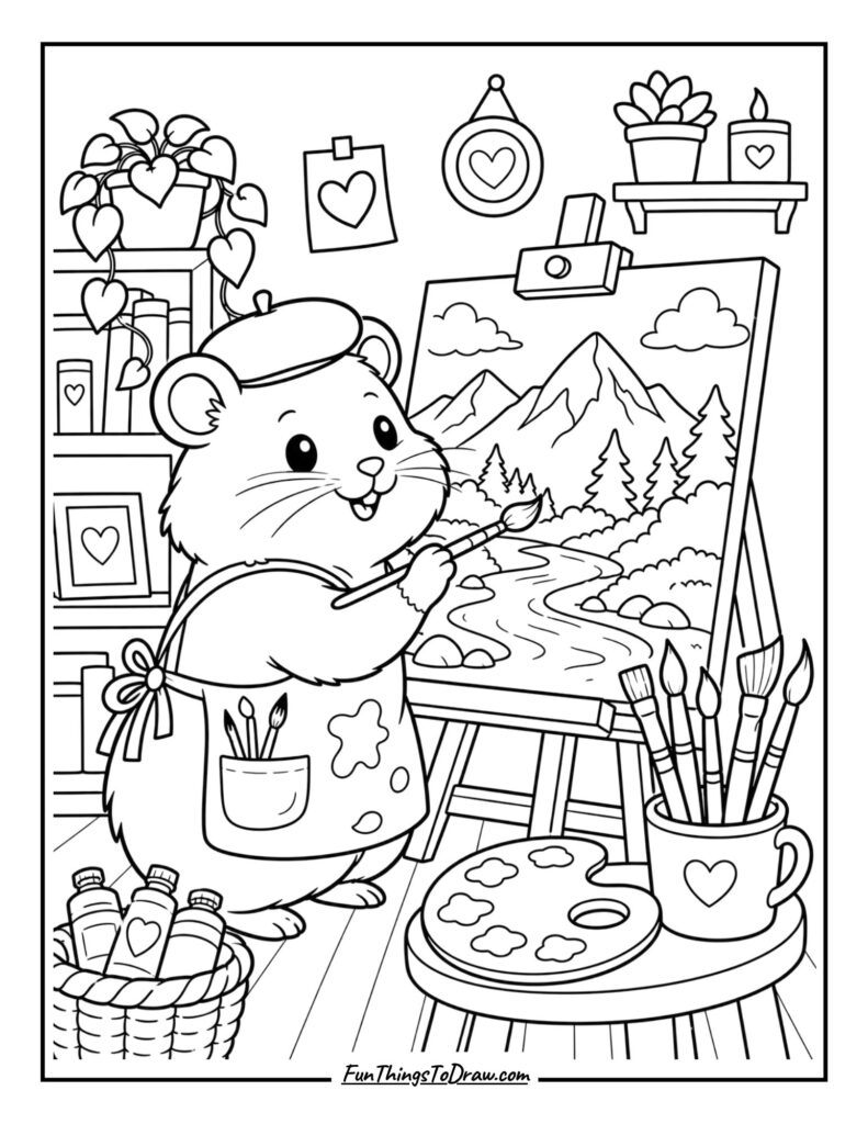 Hamster Artist Painting a Landscape