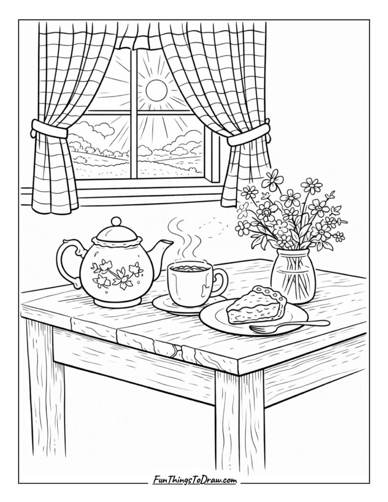 Sunny Tea Table Coloring Page