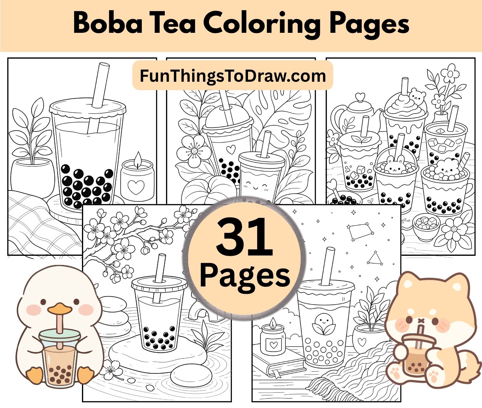 Boba Tea Coloring Pages for Adults