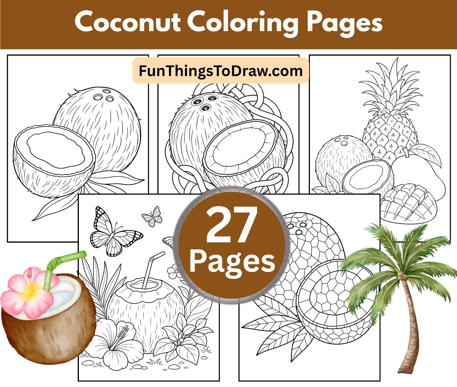 Coconut Coloring Pages for Adults for Adults