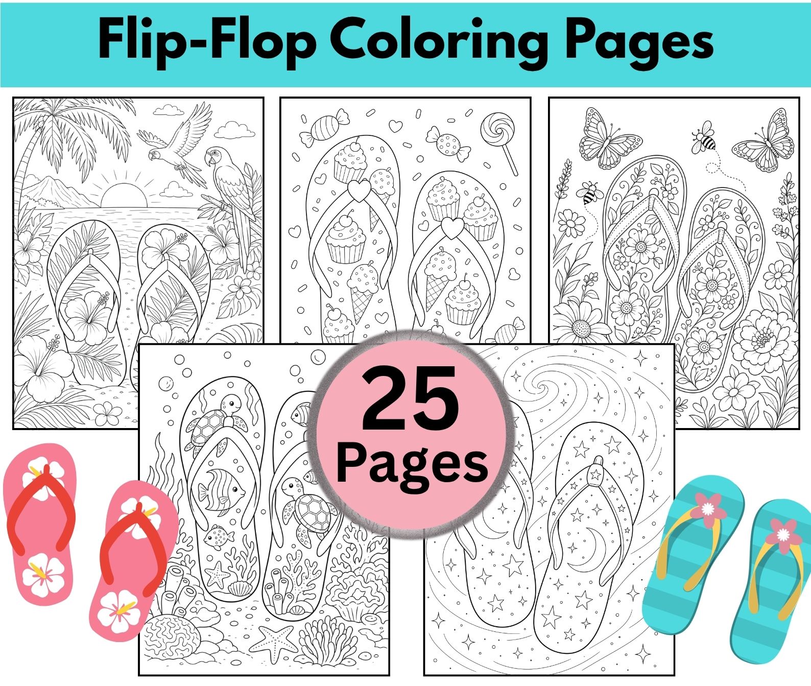 Free Printable Flip-Flop Coloring Pages for Adults