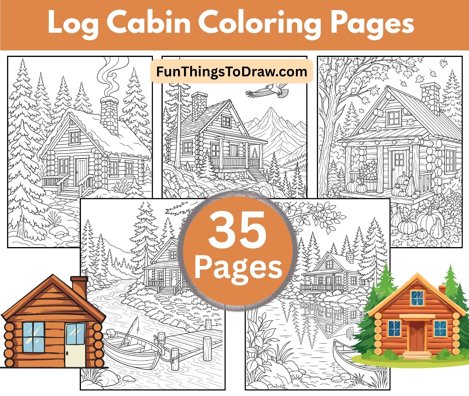 Log Cabin Coloring Pages for Adults