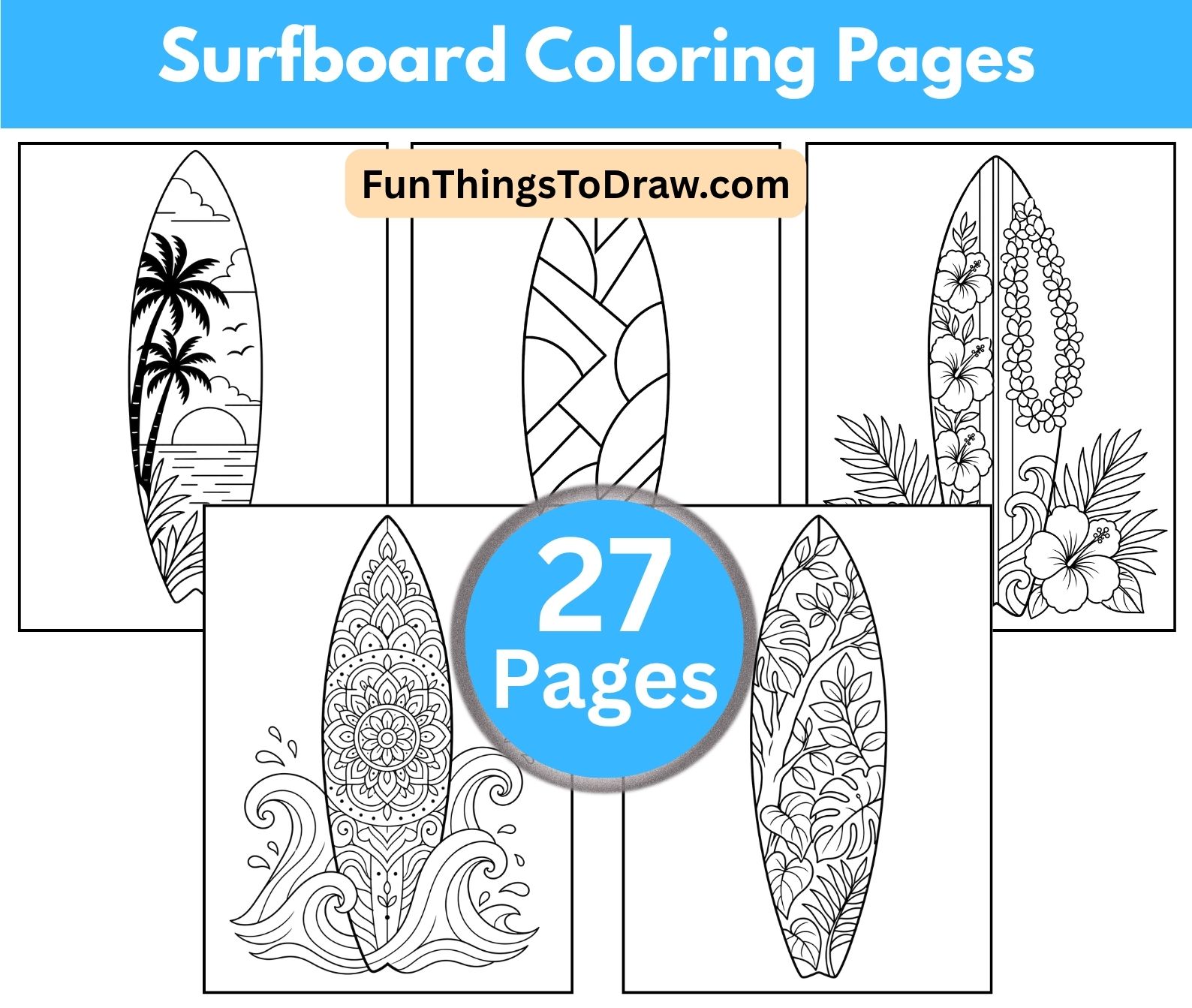 Surfboard Coloring Pages for Adults for Adults