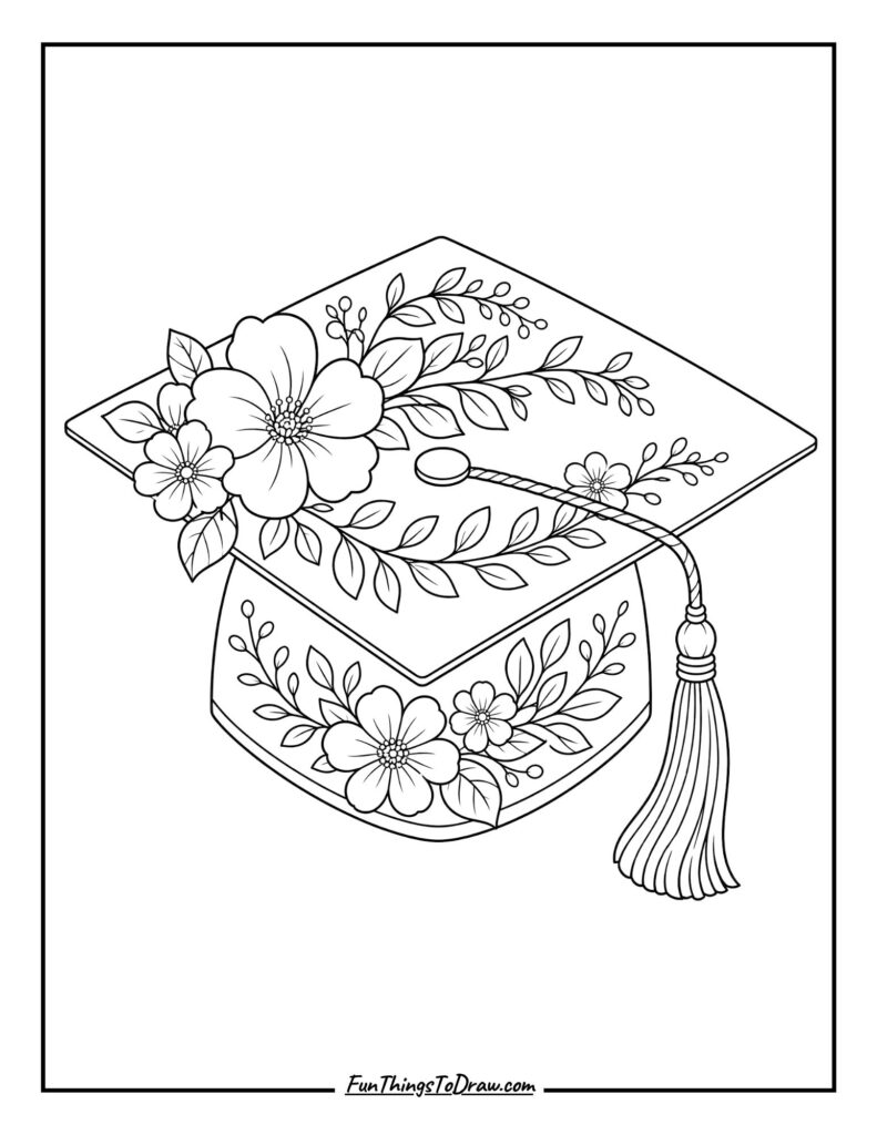 Graduation Cap with Floral Accents Coloring Page