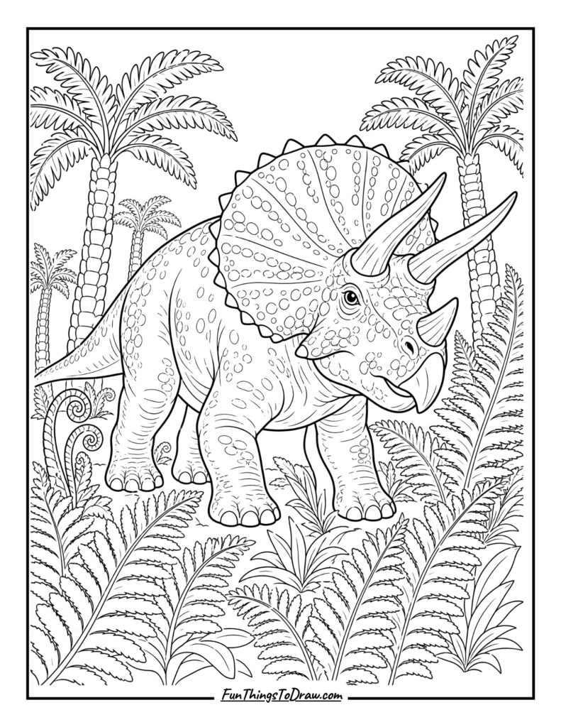 Triceratops in a Fern Forest