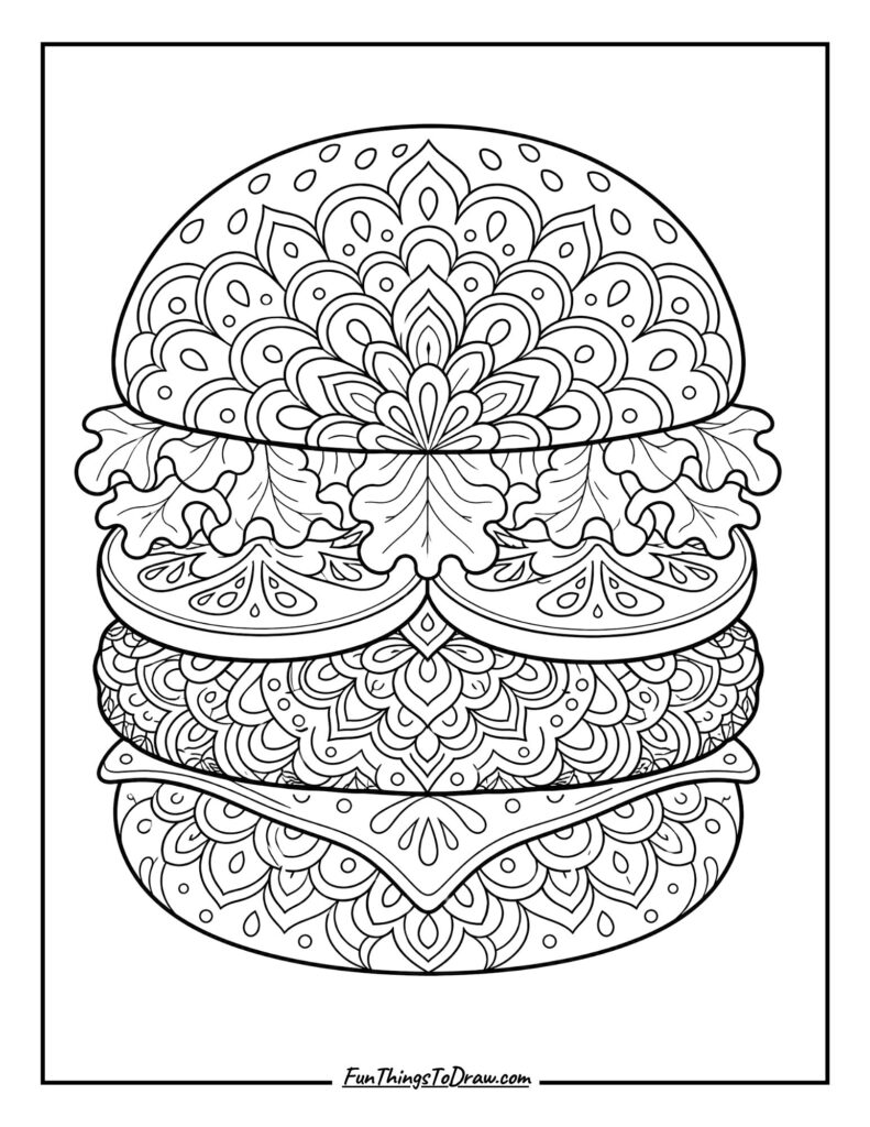 Zen Burger Mandala Coloring Page