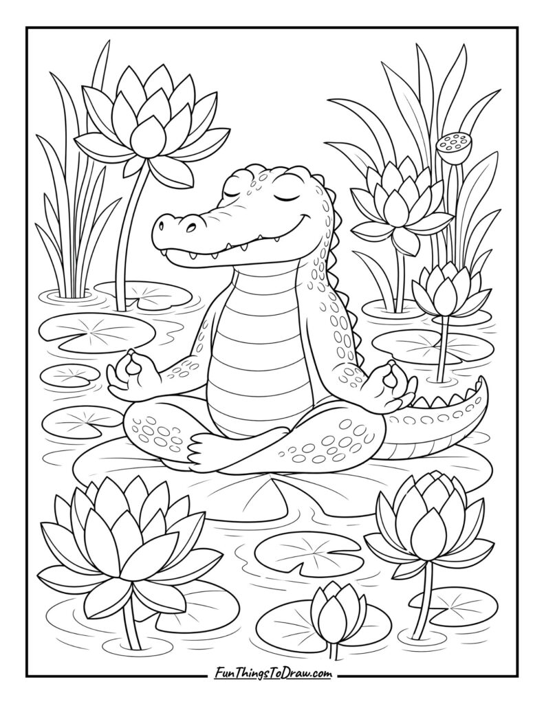 Zen Crocodile in Lotus Pond