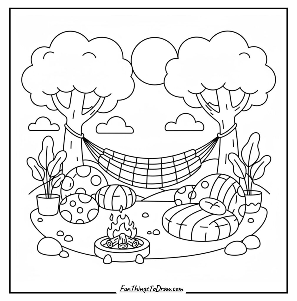 Boho Hammock Campfire Scene