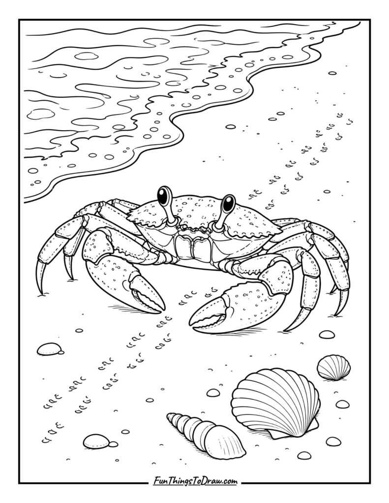 Crab on the Shore coloring page