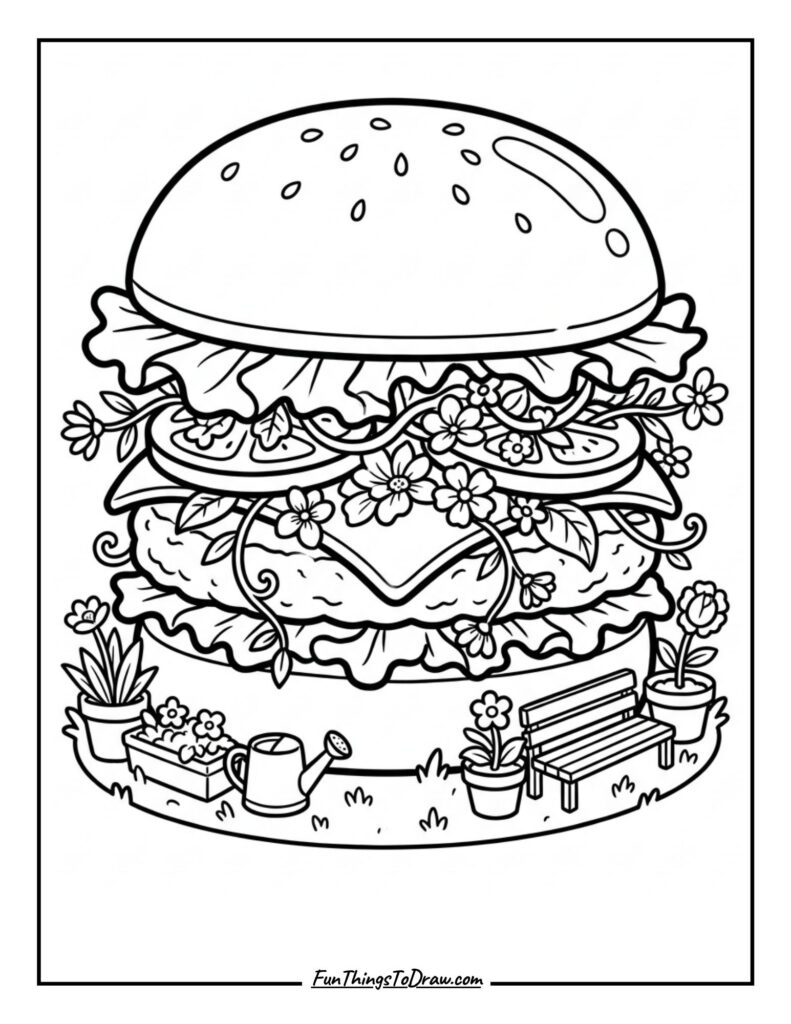 Floral Burger Garden coloring page
